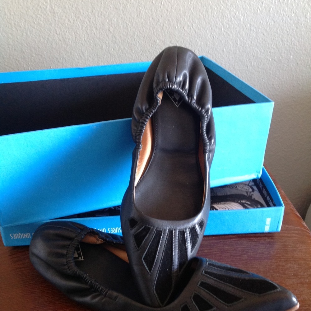 Black Leather Ballet Slip-Ons